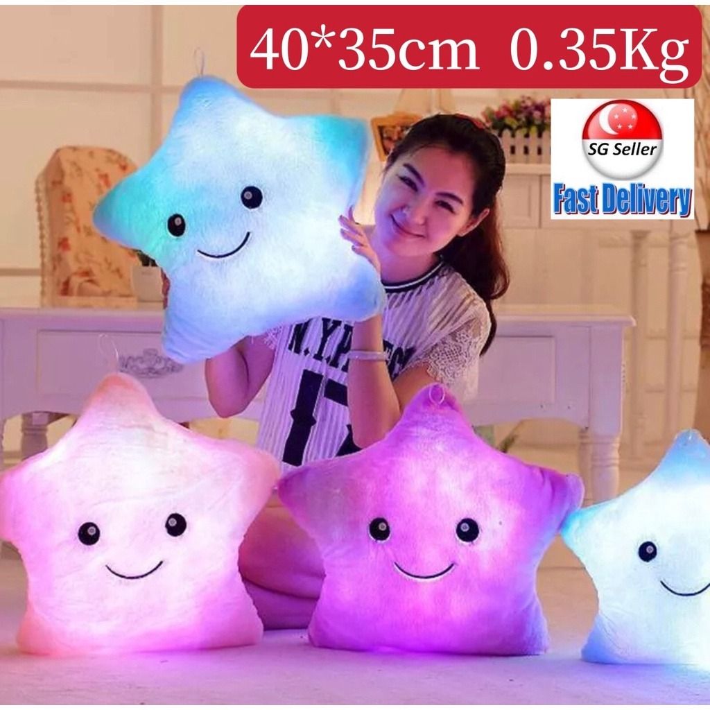 35CM Creative Toy Luminous Pillow Soft Stuffed Plush Glowing Colorful Stars Cushion Led Light Toys Gift SB1574