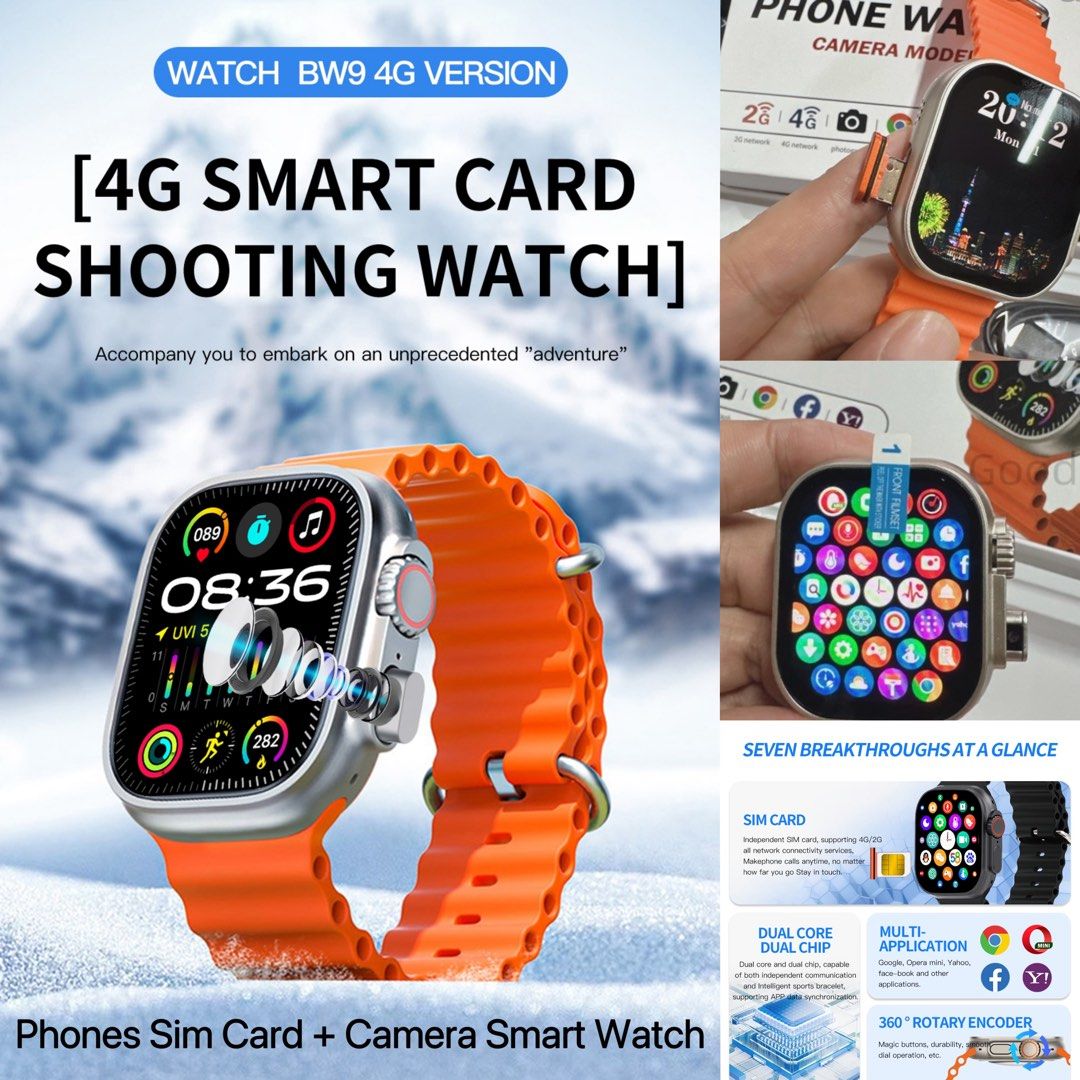 3in1 2024 4G SIM card Smart Watch Camera For Google Yahoo Face Book Bluetooth Phone Video Call Recording SIM Google