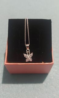 925 Silver Crystal Butterfly Pendant with Chain Necklace
