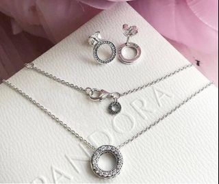 - PANDORA Sparkling Small Circle Logo Necklace & Stud Earrings Set-