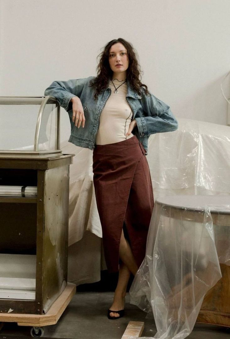 Apiece Apart Lahiri Wrap Cotton Midi Skirt in Andorra Thyme