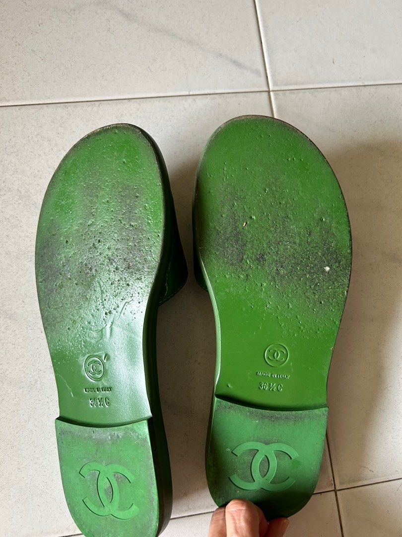 Chanel green slides on sale