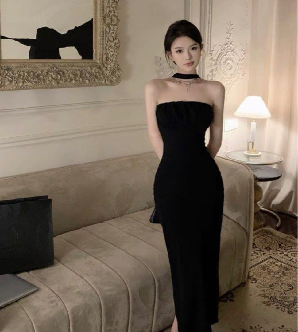 black choker halter midi sexy backless formal dress evening gown/prom dress  elegant, Women's Fashion, Dresses & Sets, Evening dresses & gowns on  Carousell