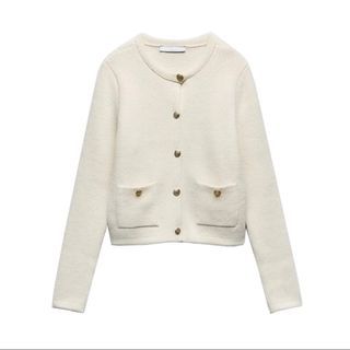 Brand New White Zara Cardigan Jacket with Gold Buttons and Pockets