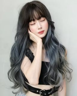 Branded Natural Hair Wig Blue and Gray Gradient color