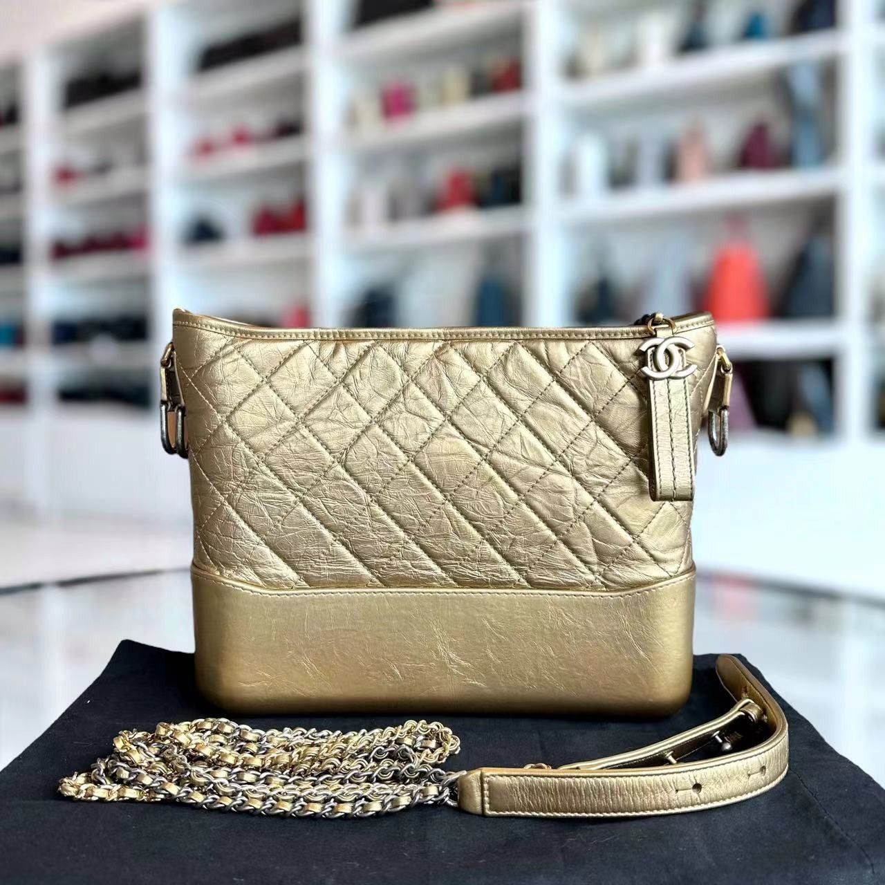 Ready Stock Chanel Gabrielle Medium 28CM Quilted Calfskin Gold GHW