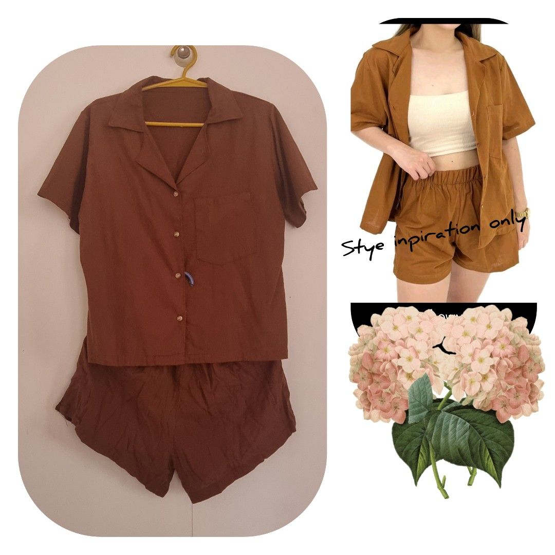 Repriced Choco Brown Linen Coordinates (Category: Sets or Coordinates) located in Manila. Submitted by muggles_closet (Listing ID 1308936216, Image 1). Description: chest 40 waist 30 to 34in 1hr lng nagamit.