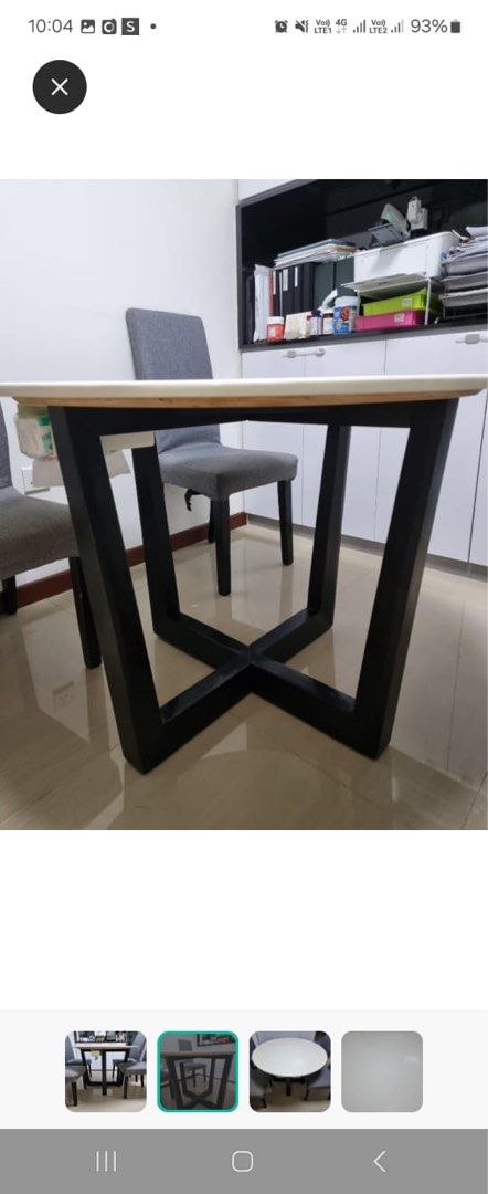 Dining Table (Category: Tables & Sets) located in Singapore. Submitted by mongchop (Listing ID 1308836736, Image 1). Description: Diameter 1.1m Height 0.74m Cultured marble with black wooden legs.