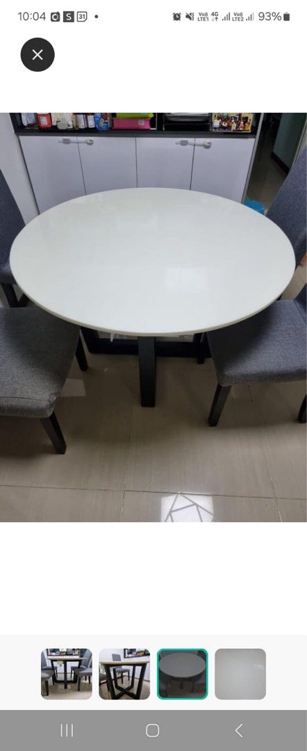 Dining Table (Category: Tables & Sets) located in Singapore. Submitted by mongchop (Listing ID 1308836736, Image 2). Description: Diameter 1.1m Height 0.74m Cultured marble with black wooden legs.