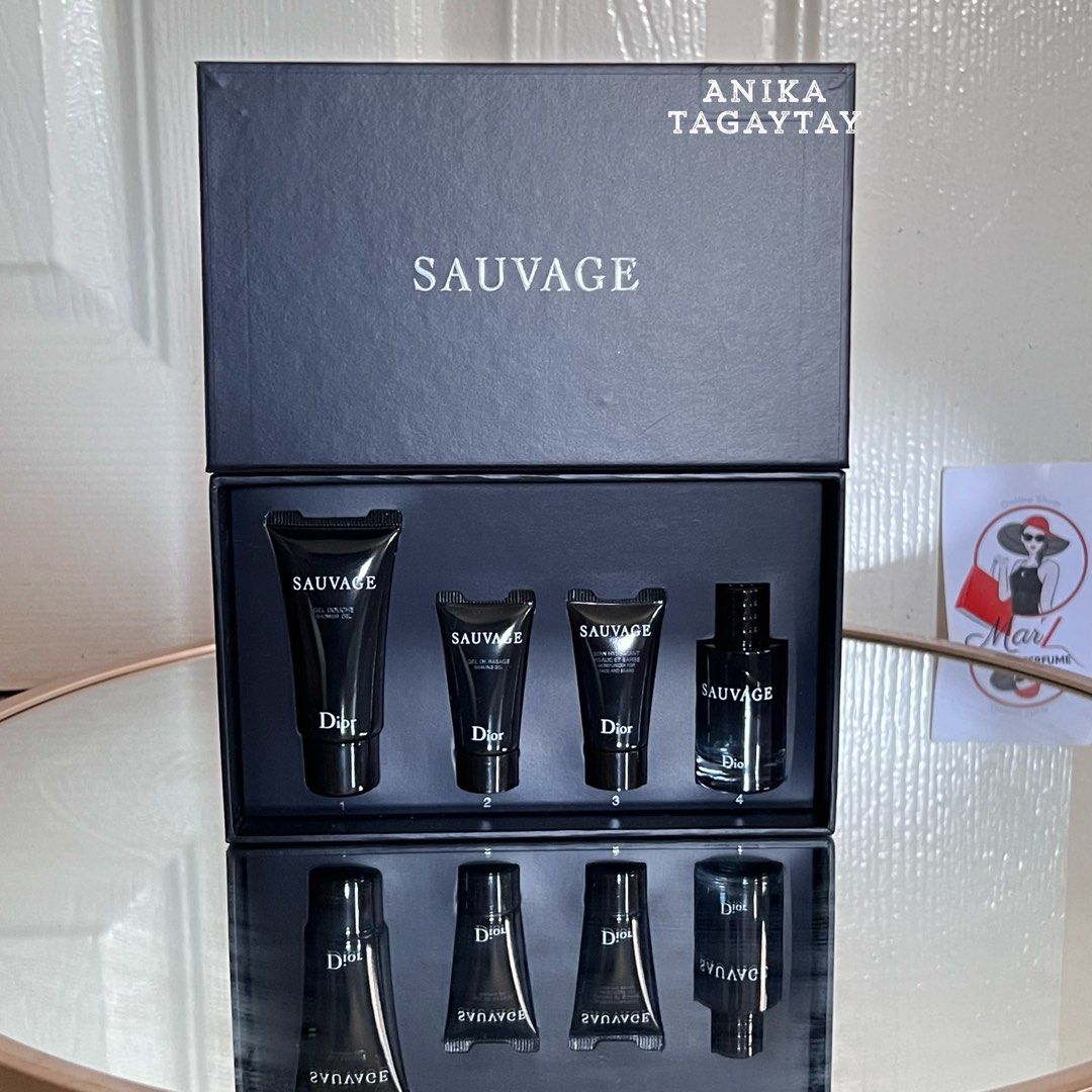 Dior sauvage gift set (Category: Fragrance & Deodorants) located in Manila. Submitted by marz.shopping (Listing ID 1308953100, Image 1). Description: Perfume 10ml Shower gel 20ml Moisturizer 10ml Shaving gel 10ml.