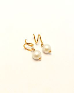 Gold Double Piercing Illusion Earring with Pearl Bead Design
