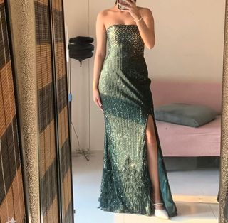Emerald green gown with Swarovski’s and sequins