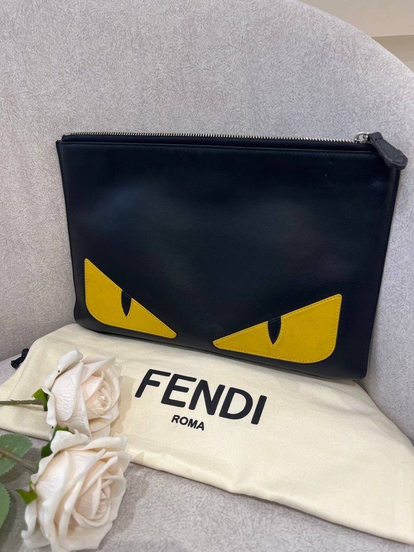 FENDI YELLOW MONSTER EYES ZIPPER SLIM POUCH