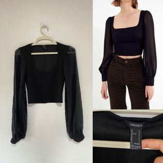 Forever 21 Black Cropped Square neck Top