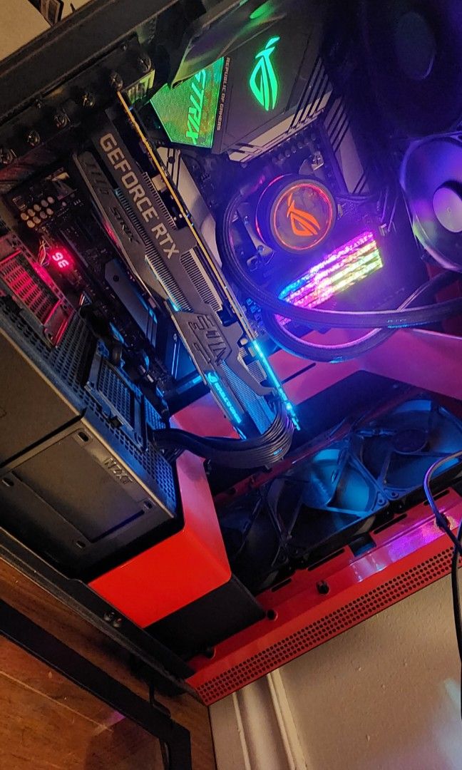 Gaming PC (Category: Computers & Tablets) located in Toronto. Submitted by tristenrus68117 (Listing ID 1308994222, Image 1). Description: Custom Gaming PC Setup NEED GONE ASAP $1100 obo 27inch G5 Samsung Odyssey monitor (comes with box. Cables. Stand. Manuals. Even still have the Styrofoam) and Sylvania RGB Mouse + Keyboard Windows 11 NZXT full size Case, x3 120mm front fans, 140mm exit fan ROG Strix X570-E Mobo with 32GB DDR4 @3600Mhz x2 m.2- In