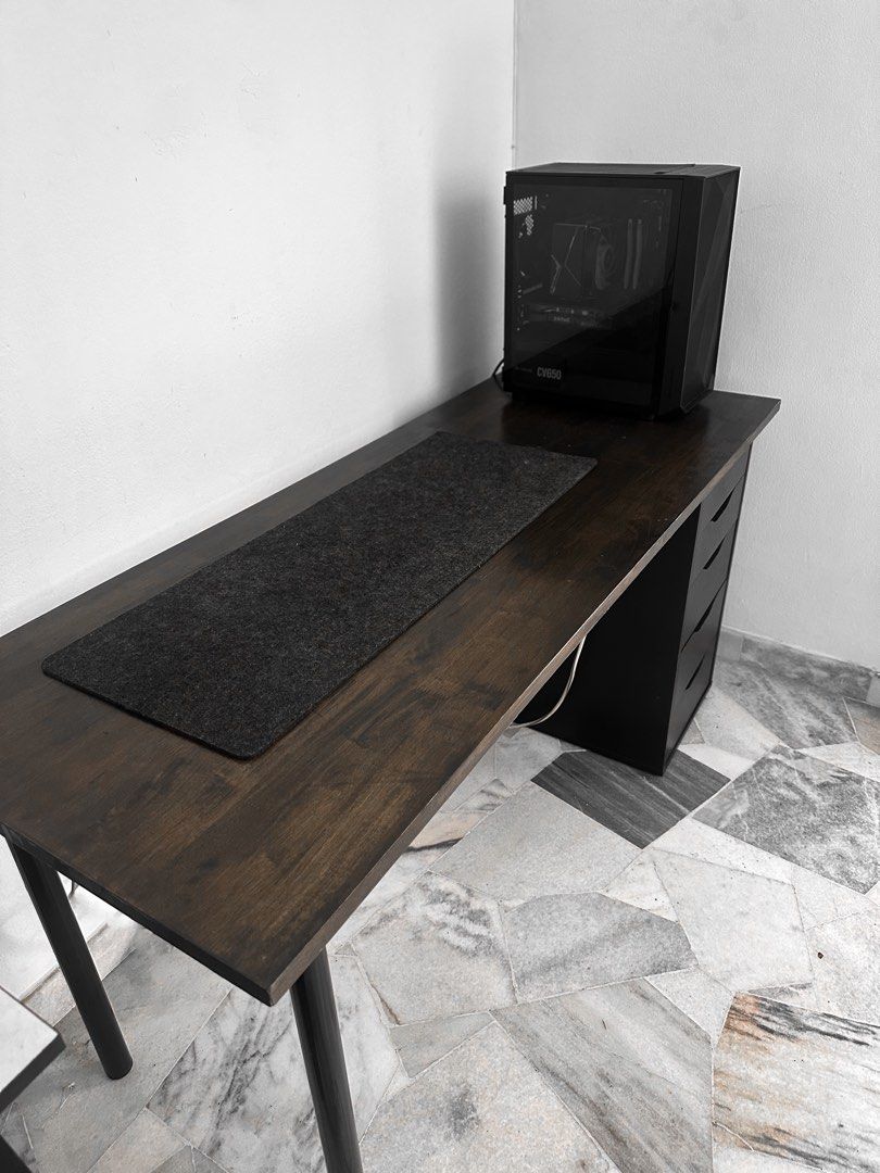Solid Hardwood table top with ikea Alex (3x5ft), table for pc, Meja PC