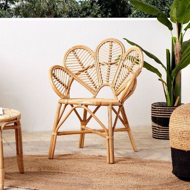 Javanese Natural Rattan Flower Leaf Chair, Furniture Home Living