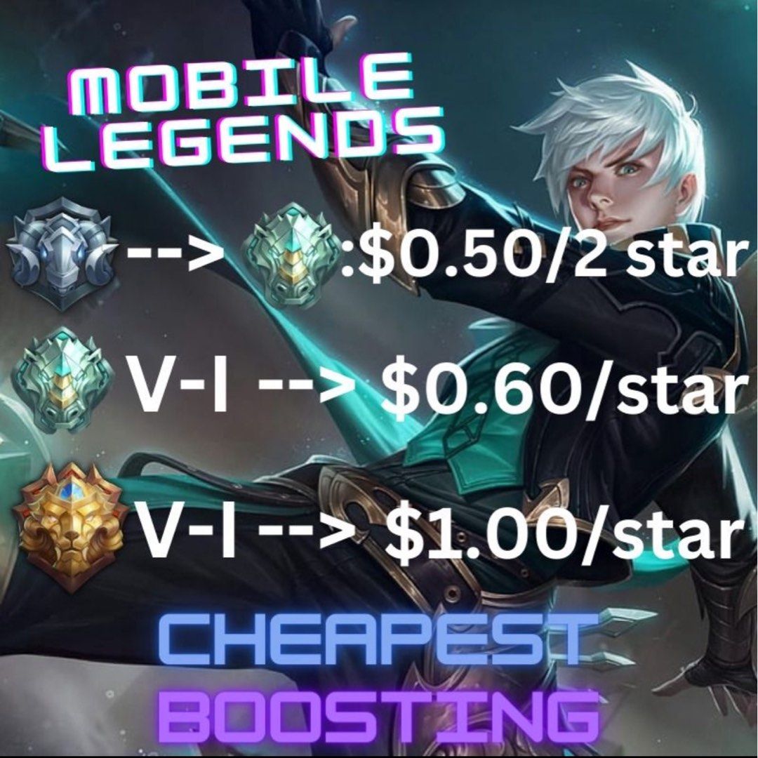 Mlbb boosting (Category: Others) located in Singapore. Submitted by kentuckys (Listing ID 1308933830, Image 1). Description: prices are as it listed in the pic boosted by Mythic Glory players.