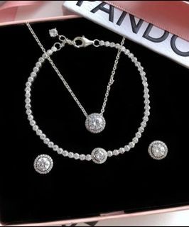 Pandora sparkling halo tennis bracelet 2000 - necklace and earring set 2400