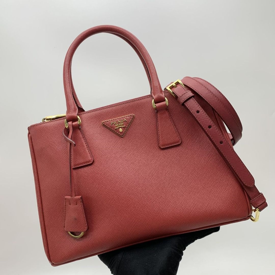 DISCOUNTED PRADA 1BA863 RED SAFFIANO DOUBLE ZIP W CARD 2WAY BAG 247025789