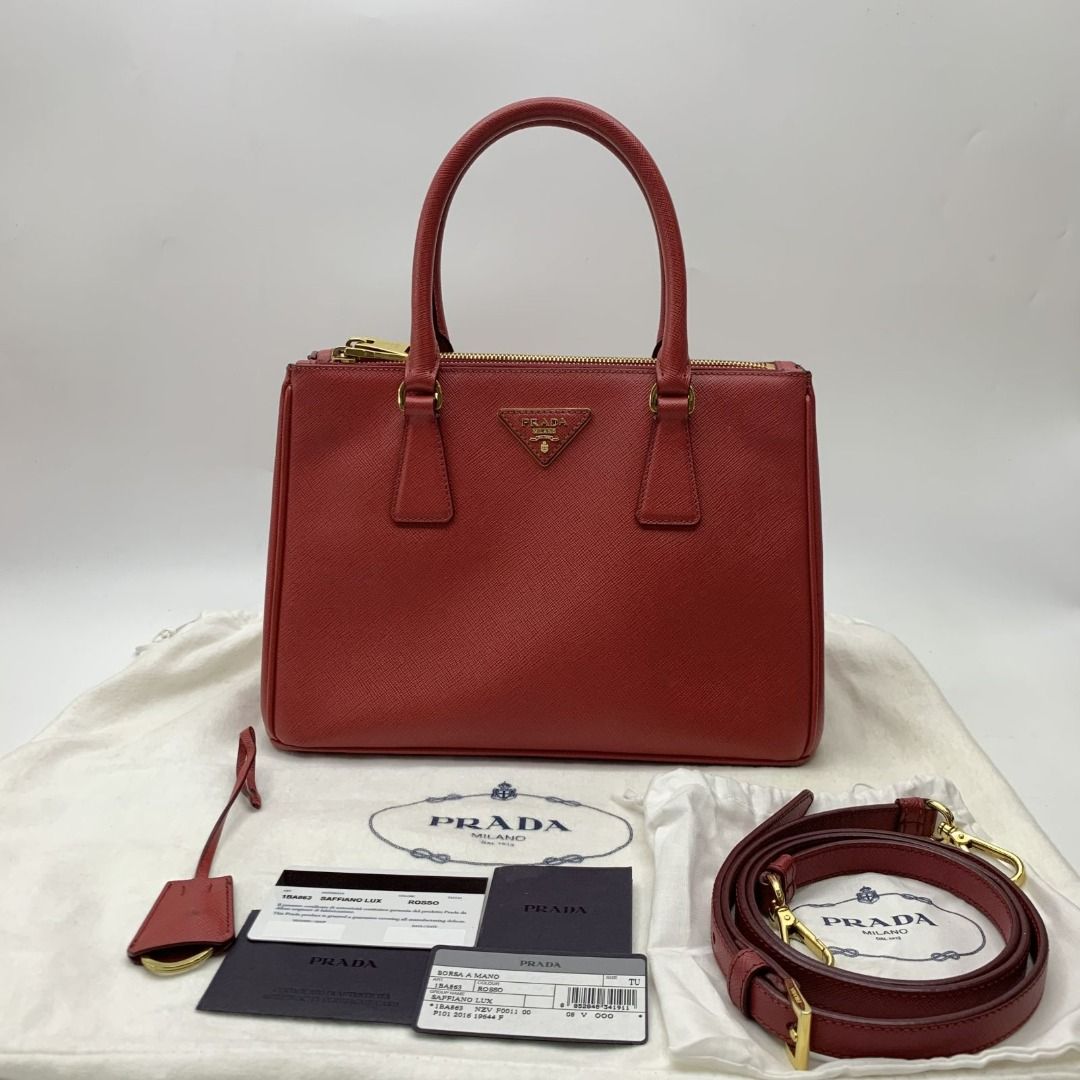 DISCOUNTED PRADA 1BA863 RED SAFFIANO DOUBLE ZIP W CARD 2WAY BAG 247025789