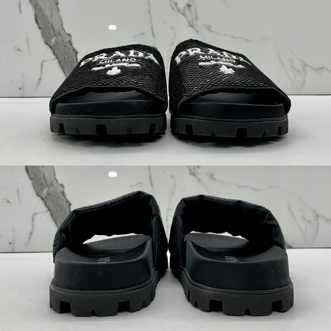 PRADA BLACK SEQUIN SLIDES SANDALS #36 247026893 #, Women's Fashion