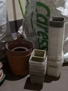 [Semi-Quitting SALE] 40+ Assorted Pots, Catch Plates, Soil + Fertilizer with Freebie Plant for only Php 450
