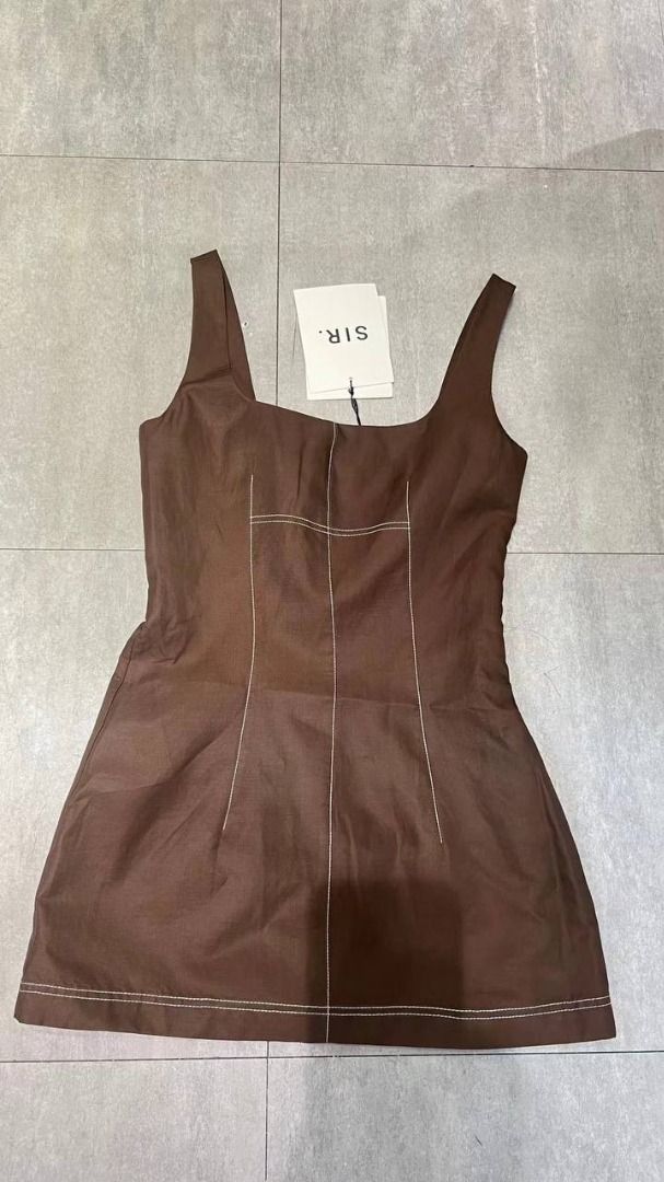 Sir The Label Structured Square Neck Mini Dress in Chocolate Brown  Linen-Viscose, Women's Fashion, Dresses & Sets, Dresses on Carousell