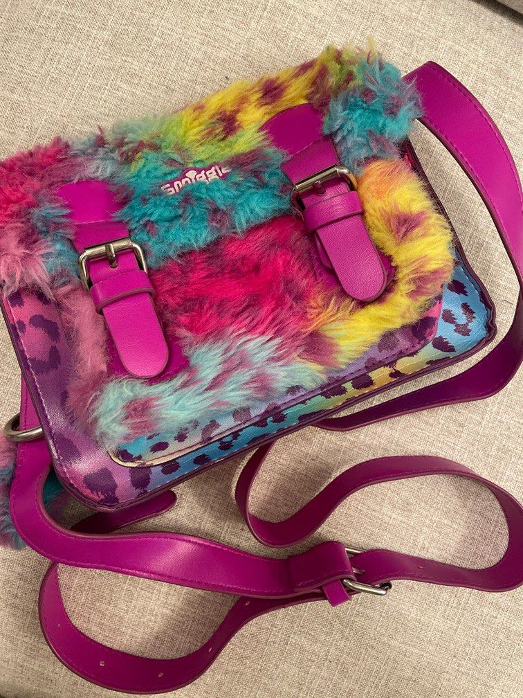 smiggle furry bag with attachable furry ball keychain