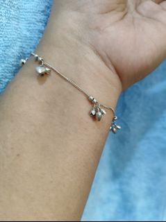 Sterling Silver 925 Bracelet with flowers and heart charms