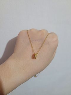 Studded Gold Ring Pendant Necklace