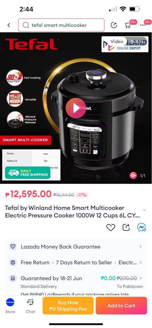 Tefal Home Chef 15+2 pressure cooker (Category: Other Kitchen Appliances) located in Muntinlupa City. Submitted by be_goodbuys (Listing ID 1308883322, Image 1). Description: Used once in my mom’s birthday complete with box (issue: mejo madumi lng un box nastocked lang sa kwarto ) RFS: moving outwards .