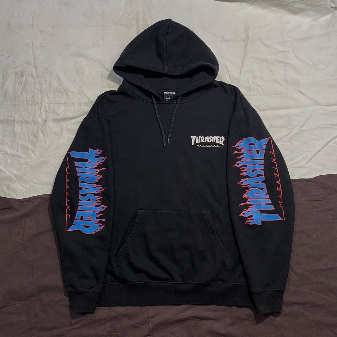 Blue Flame Logo Hoodie Thrasher Hoodie Flame On Sleeve Thrasher