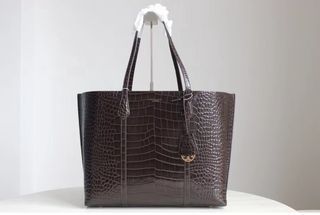Tory Burch Croc Leather Perry Triple Compartment Tote Bag
