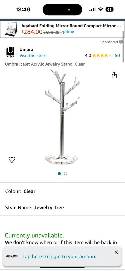Umbra Icelet Acrylic Jewelry Stand Clear Carousell