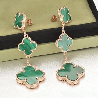 Van Cleef & Arpels Pink Gold Magic Alhambra 3 Malachite Motifs Earclips