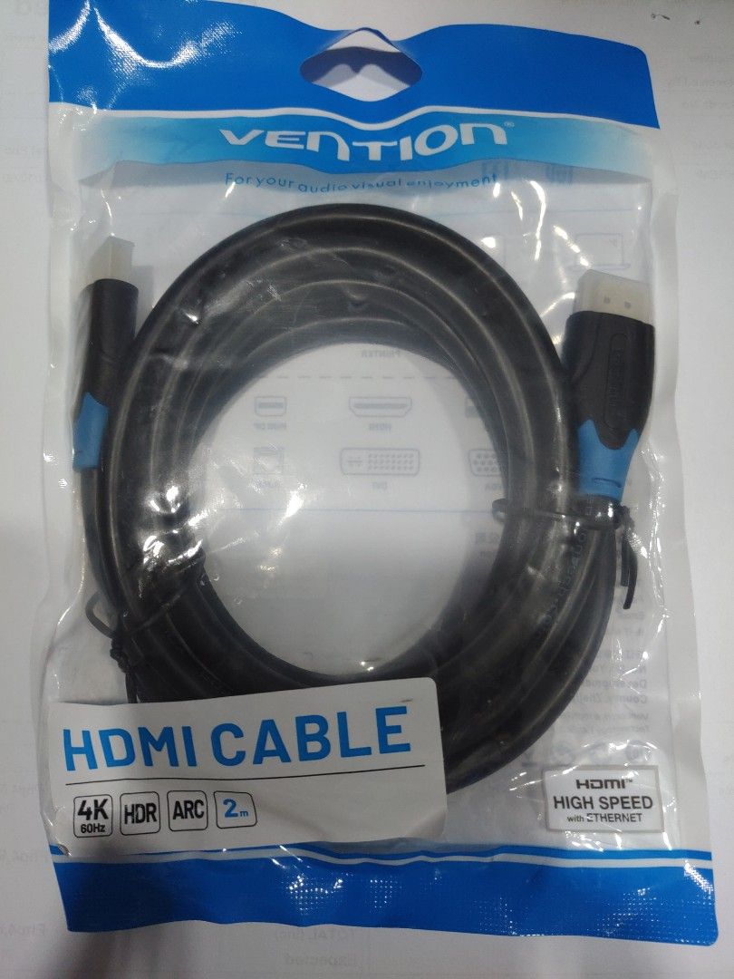 Vention HDMI CABLE ( 2M) (AACBH) (Category: Cables & Adaptors) located in Rizal. Submitted by Technobyte (Listing ID 1308857490, Image 2). Description: Vention HDMI CABLE 4k 60hz HDR ARC 2 meters HDMI high speed with Ethernet.