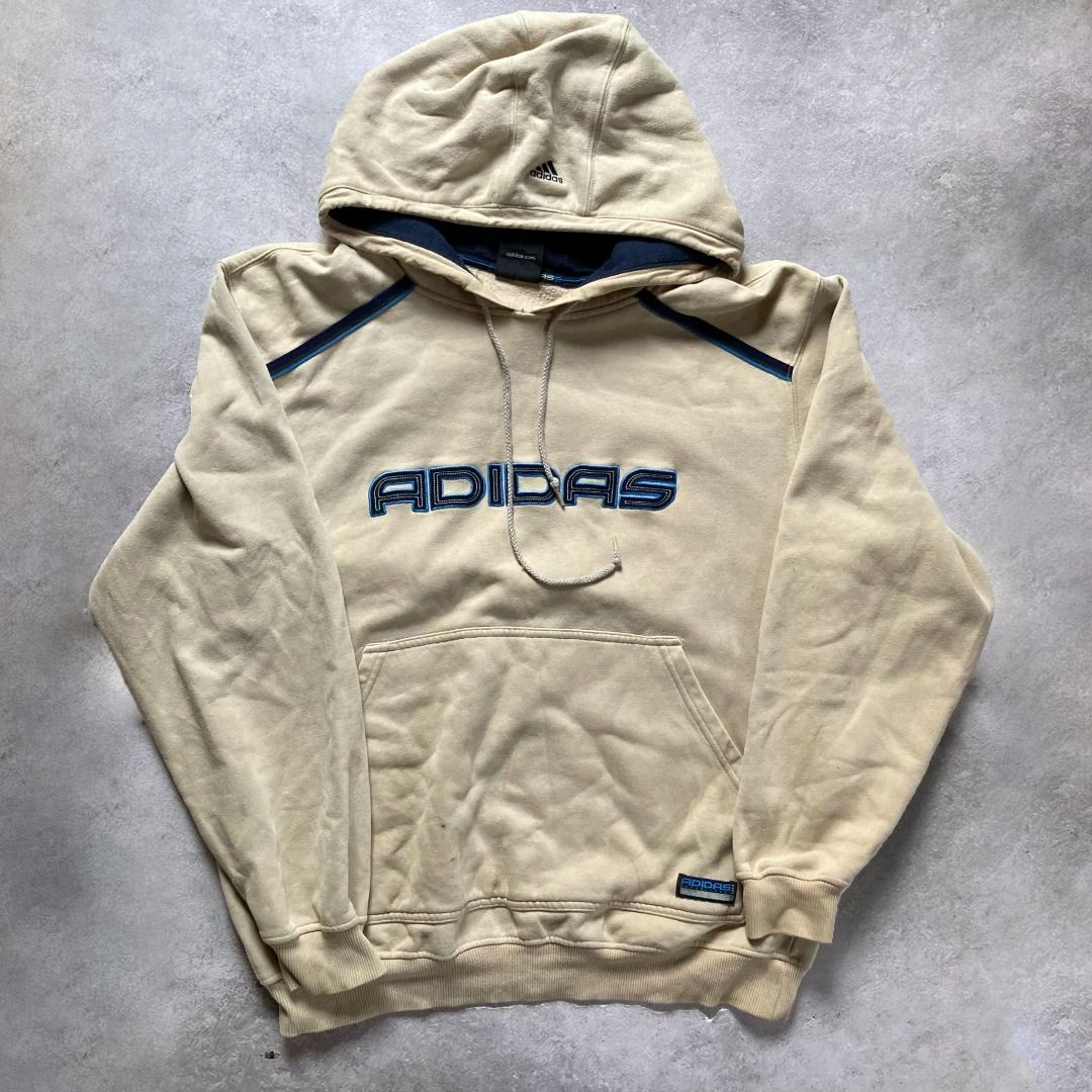 Vintage Adidas Spellout Cream Hoodie Jacket Large size for men