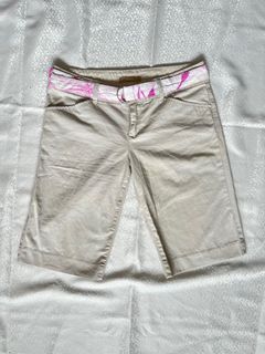 Vintage Roxy Capri Pants Jorts Beige with Pink Floral Psychedelic belt