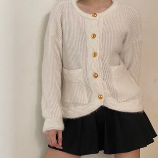 White cardigan with Gold buttons