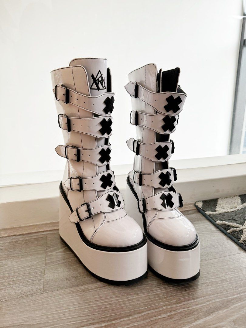 YRU White Dune X Buckle Boots Women s Fashion Footwear Boots on Carousell