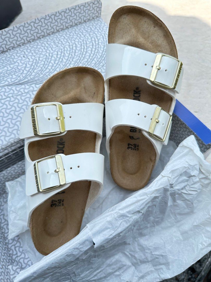 Birkenstock Arizona Patent White Women s Fashion Footwear Sandals on Carousell