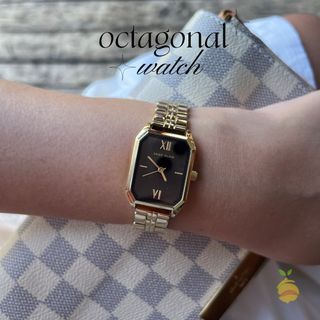 Anne Klein Octagonal Black/Gold Watch