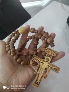 Antique Agarwood Rosary with San Damiano Crucifix cross rosary Imported from Assisi Italy