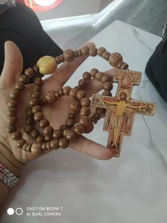 Antique Agarwood Rosary with San Damiano Crucifix cross Agarwood Rosary imported from Assisi Italy