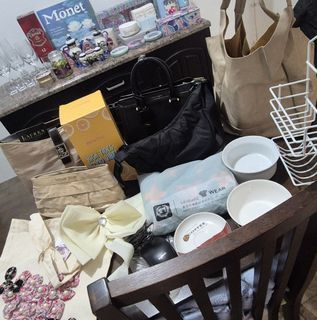 SALE! Assorted stuff TAKE ALL --NOT SELLING SEPARATELY RL Ralph Lauren bag VS Victoria's Secret pouch Charles & Keith bag hobo bag Bench tumbler leisure wear coffee saucers damask bowl white bowl Logitech mouse canvas tote white rack belt bag etc READ