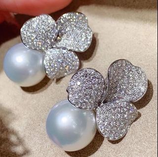 Australian white south sea pearl earrings in 18K white gold