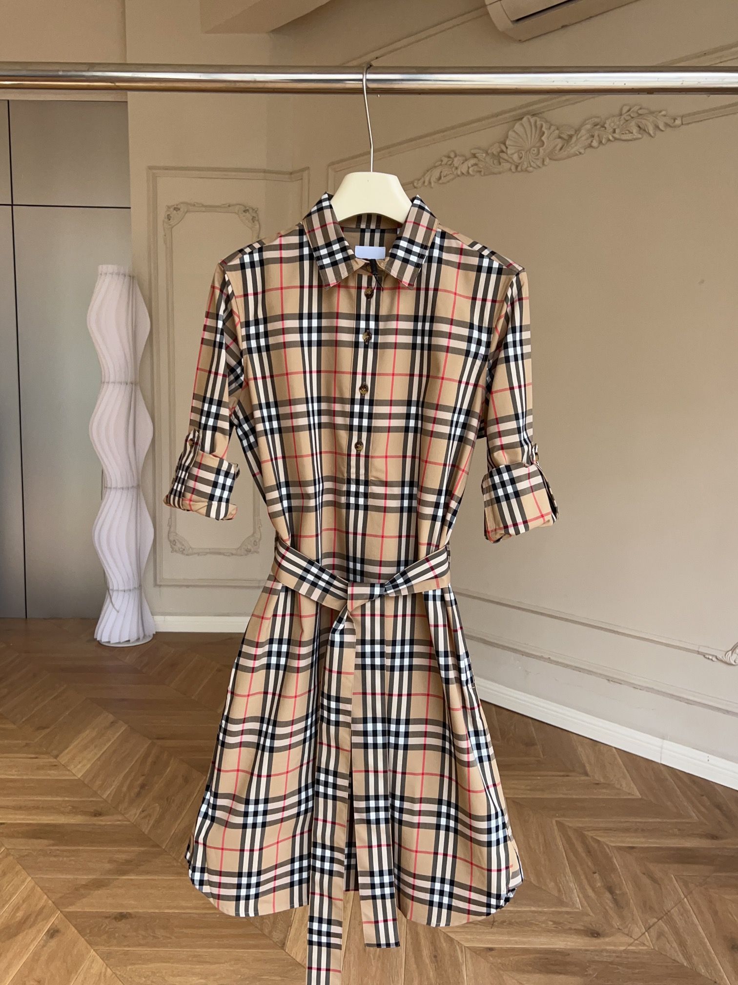 Authentic burberry vintage plaid stretch cotton waist shirt dress