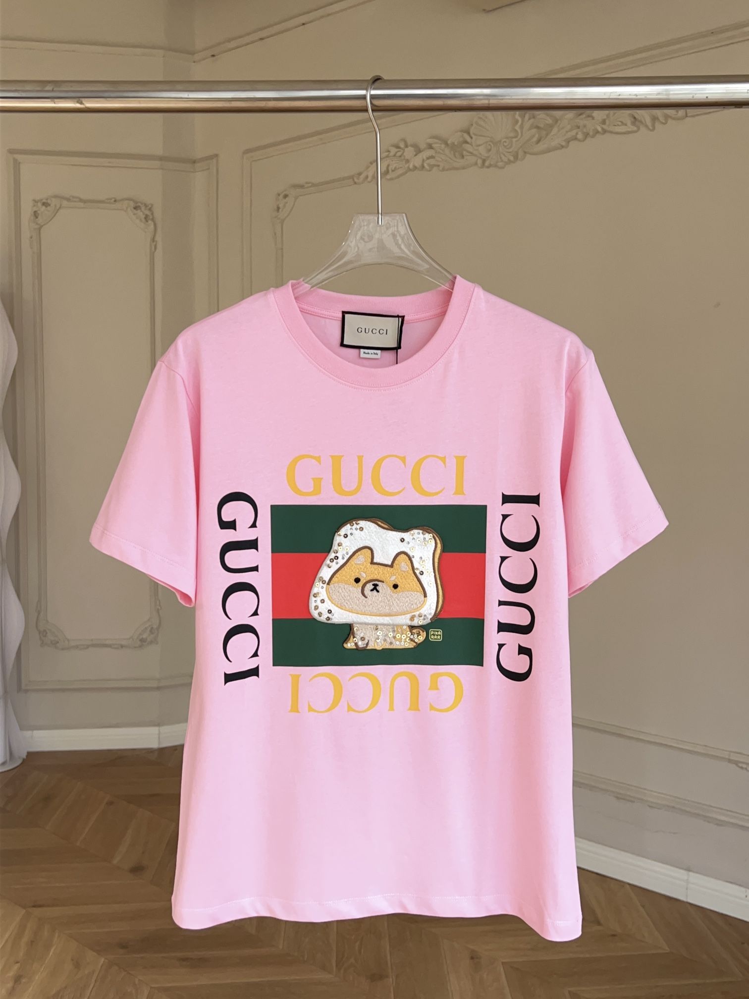 Authentic gucci co-branded kawaii series cute bread dog sequins