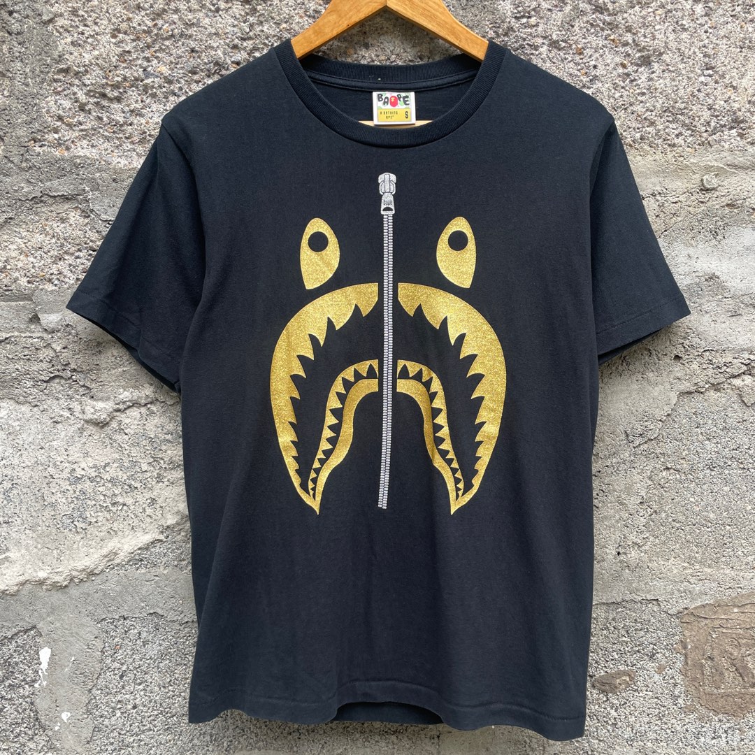 Bape Gold Foil Shark Logo Black Shirt Men s Fashion Tops Sets Tshirts Polo Shirts on Carousell